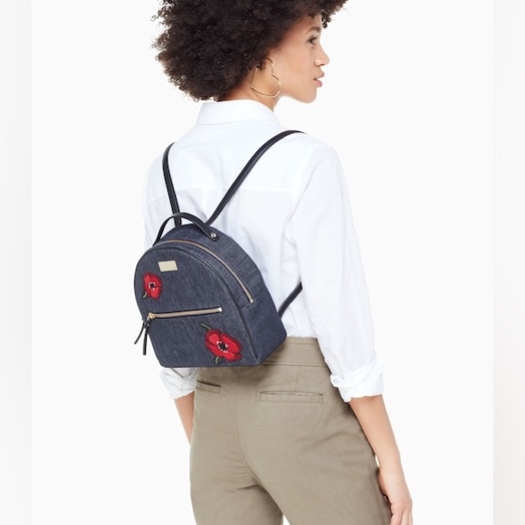 Kate Spade NEW Grove Street Poppy Sammi Denim Floral Embroidered Backpack NWT - Picture 2 of 16